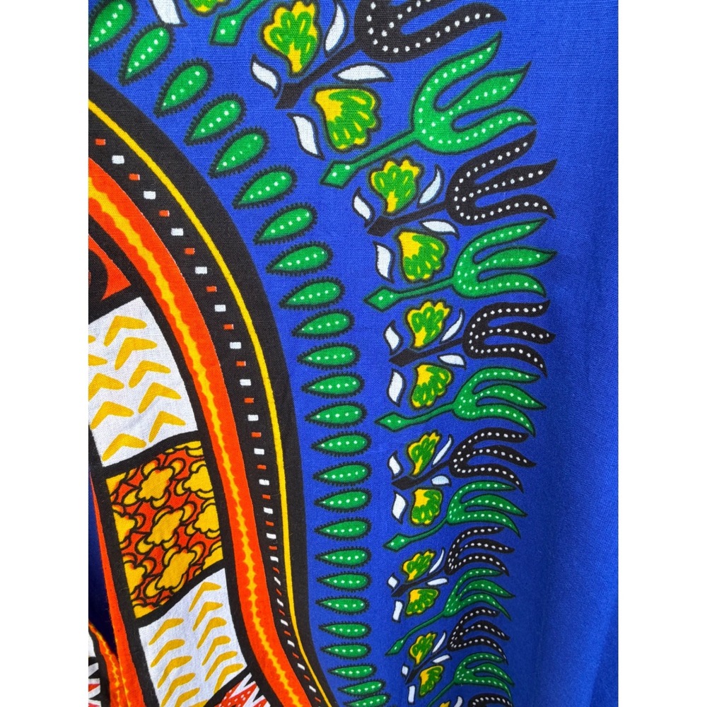 Dashiki Pride Blue African Print Maxi Robe Duster with Waist Tie Belt One Size - Picture 3 of 5